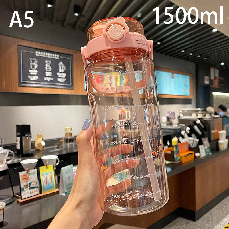 1 5 2Liter Sport Straw Water Bottle Time Scale Plastic Summer Cold Qme A5