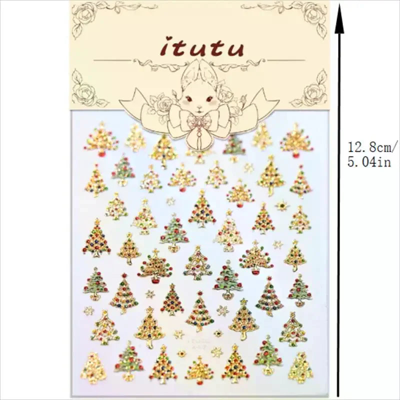 Cute Christmas Crystal Ball Colored Lights Tree Nail Art Print Qme