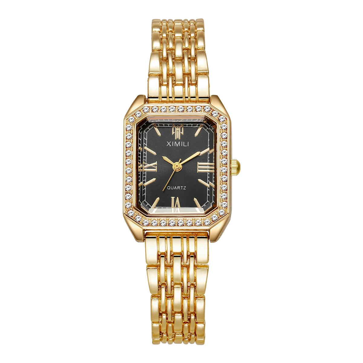 Luxo strass relógios femininos moda retângulo pulseira relógio de pulso de quartzo para meninas reloj mujer Qme black