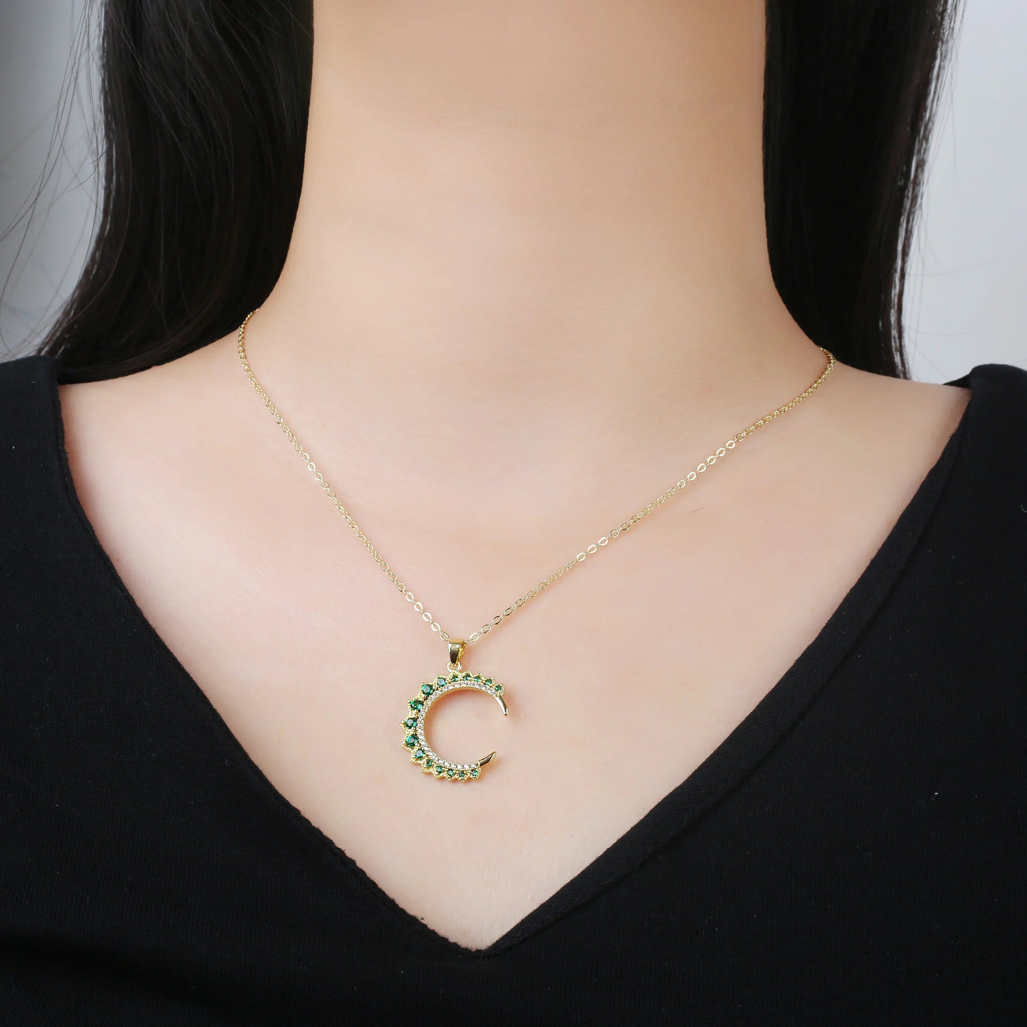 Creative Bling Cubic Zirconia C Shape Adjustable Pendant Necklace Fine Wedding New Year Jewelry Accessories Gift Wholesale Qme