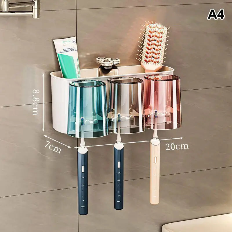 Multifunctional Toothbrush Holder Mug Wall Mounted Perforation-free Qme A4