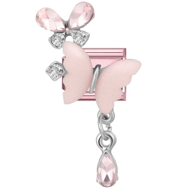 Wholeasle Shiny Round Zircon Bow Beautiful Stars Italian Charm Links