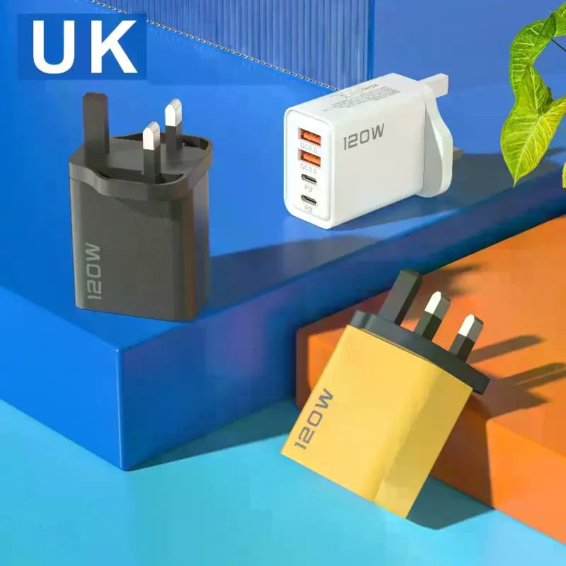 USB C 4 Port 120W Fast Charger Station Wall Adapter PD QC30 Qme