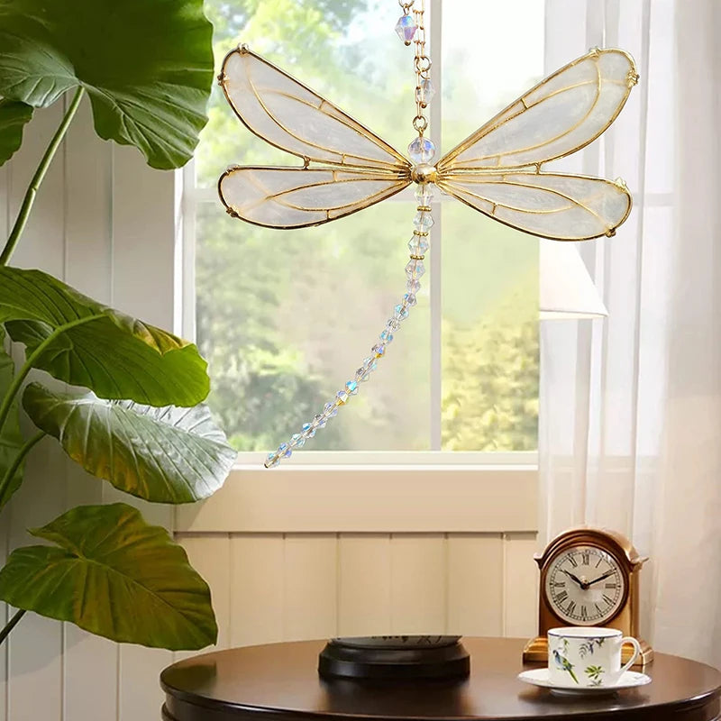 Metal Wing Dragonfly Crystal Suncatcher Garden Wind Chimes Butterfly Qme