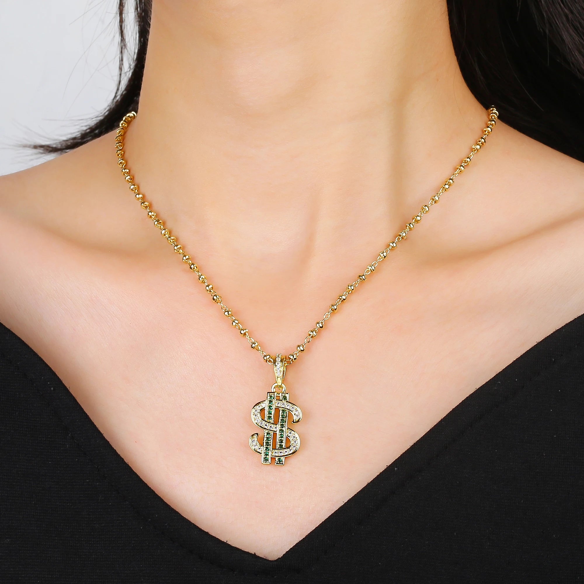 Lucky Wealth Attracting Gift Dollar Sign Money Bag Zircon Necklace Trendy Amulet Jewelry Birthday Holiday Present for Men Women Qme