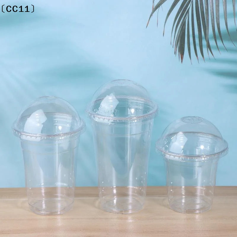 Disposable Clear Plastic Cups Lid 100 Straws Fruit Juice Milk Tea Qme