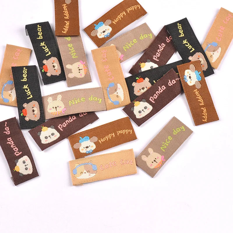 50Pcs Mix 40x17mm Cute Animal panda/dog/cat Fabric Labels Sew On Tags for DIY Clothes/Bag/Shoes Crafts cp4314 Qme
