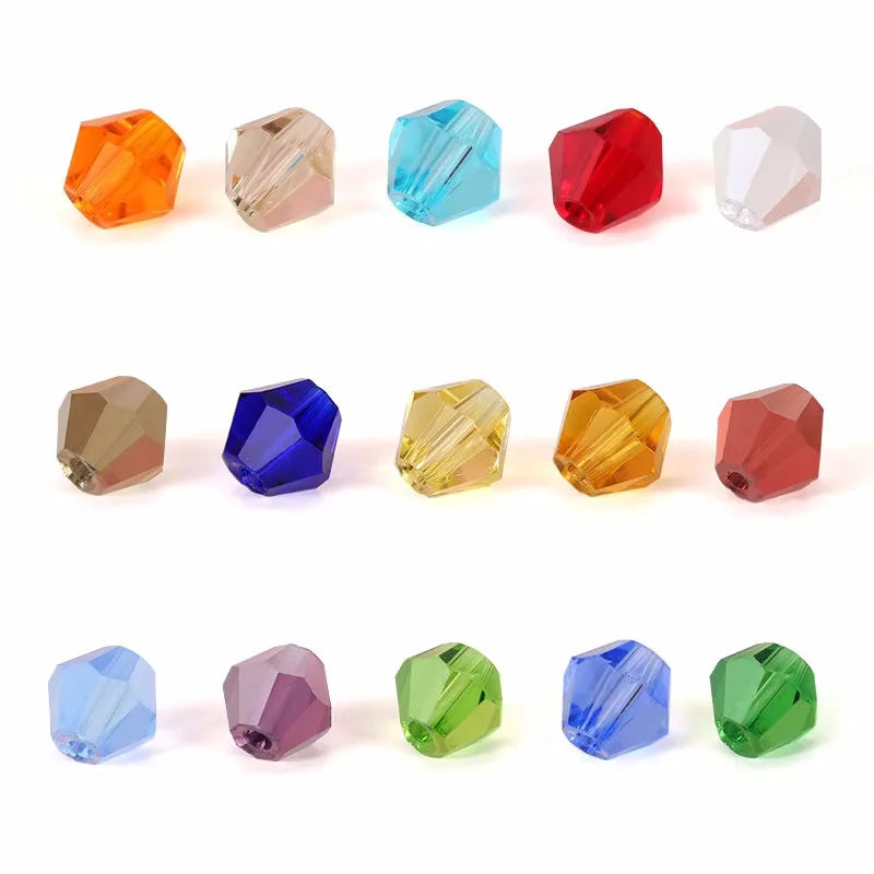 4mm Crystal Bicone Beads 100PCS Faceted Glass Beads Rainbow Loose Craft Beads for Bracelet Necklace Earring Keychain Making DIY Qme