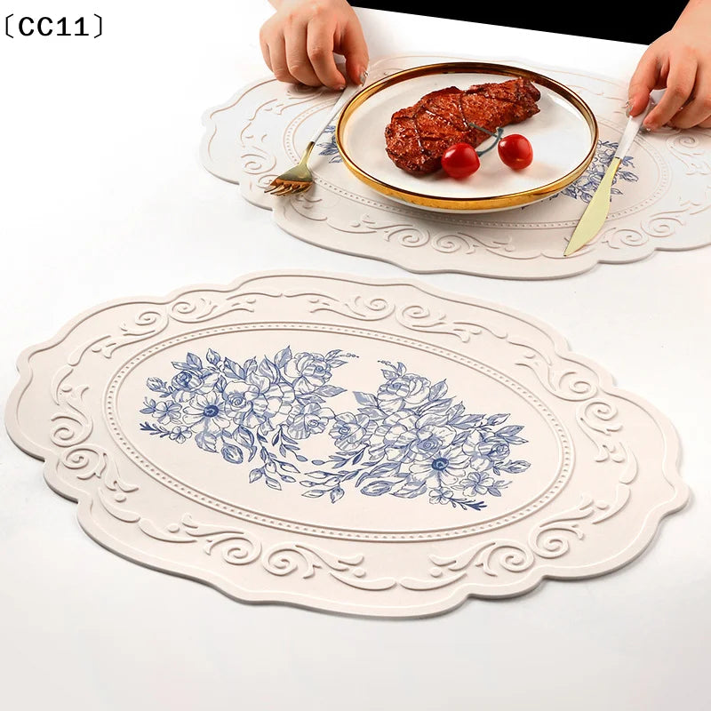 Silicone Carved Dining Mat Retro Pattern Table Floral Placemat Qme