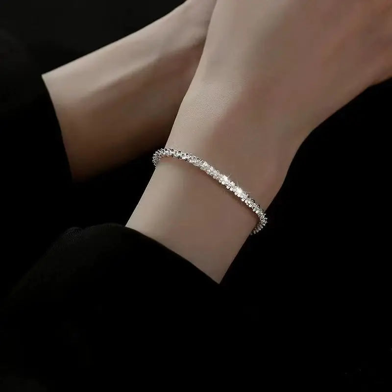 Charms 925 Sterling Silver Lucky Shine Chain Bracelets 18+4CM for Women Fashion Designer Jewelry Wedding Party Holiday Gifts Qme