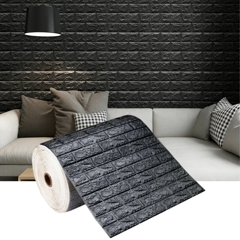 Waterproof 3D Brick Wallpaper 77cmx70cm Self Adhesive Wall Sticker Qme black 77x70cm 5pcs