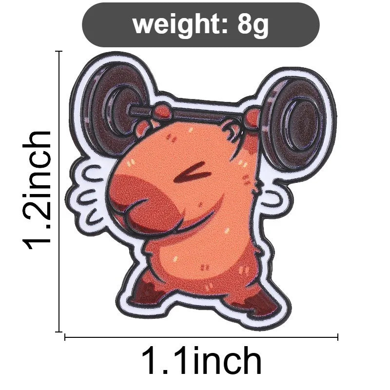 Funny Fitness Capybara Lifting Barbell Enamel Pin Cartoon Animal Lapel Badge Cute Brooch Jewelry Backpack Hat Decor Gift Qme