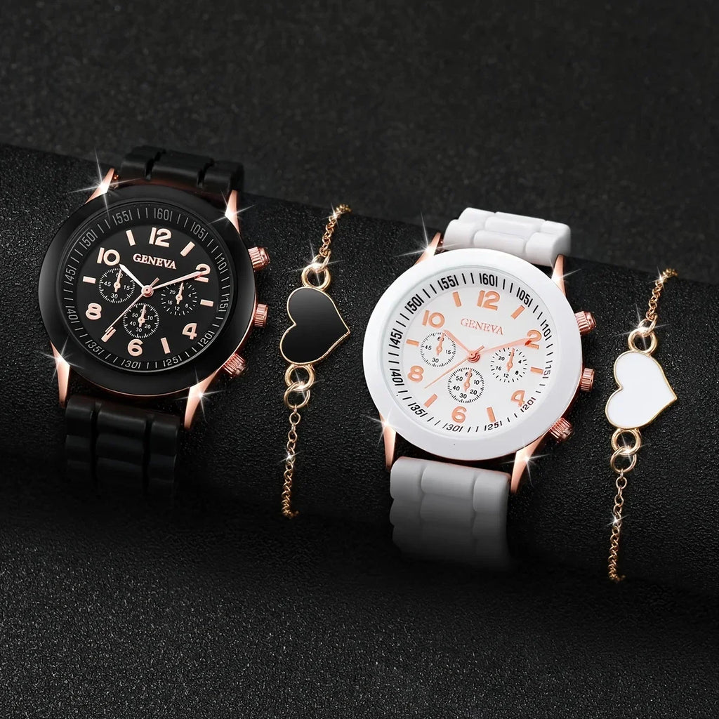 4-Piece Quartz Watch and Heart-Shaped Bracelet Set - Accurate Timekeeping, Casual Fashion Style, Perfect Valentines Qme