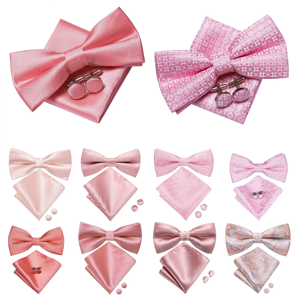 Hi-tie Pink Dot Silk Mens Pre-tied Bow Tie Hanky Cufflink Dusty Qme