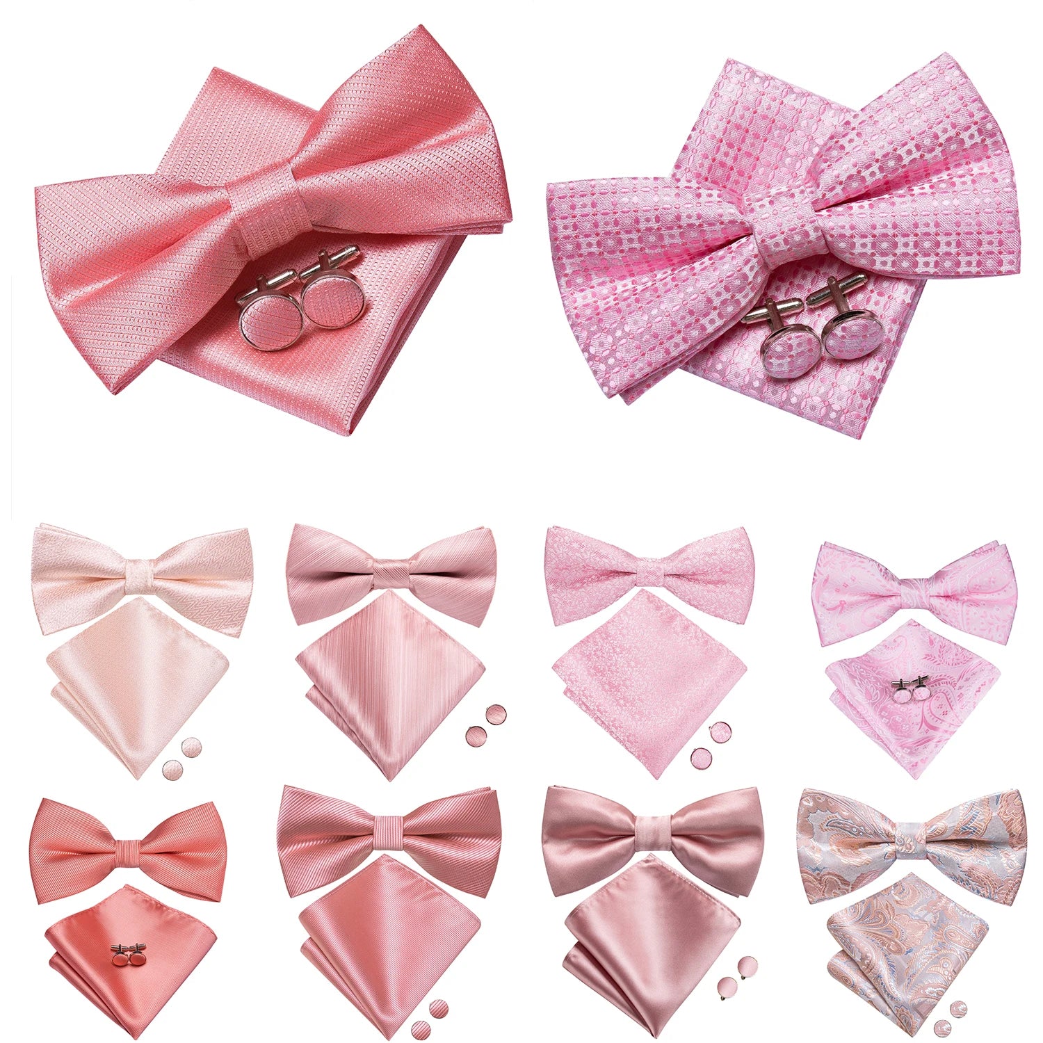 Hi-tie Pink Dot Silk Mens Pre-tied Bow Tie Hanky Cufflink Dusty Qme