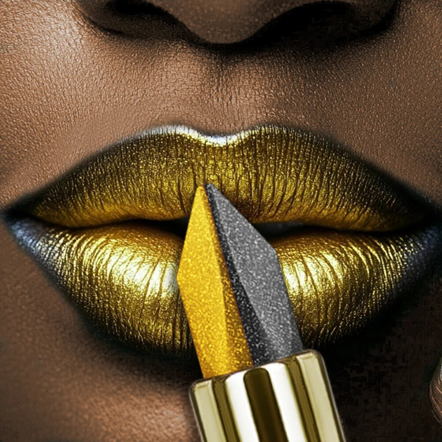 Two-tone Glitter Lipstick Non-stick Cup Matte Black&yellow Lip Eye Qme