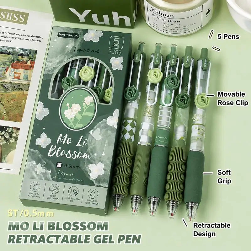 3D Flower Retractable Gel Pens Soft Anti-slip Grip Fine Nib Smooth Qme B