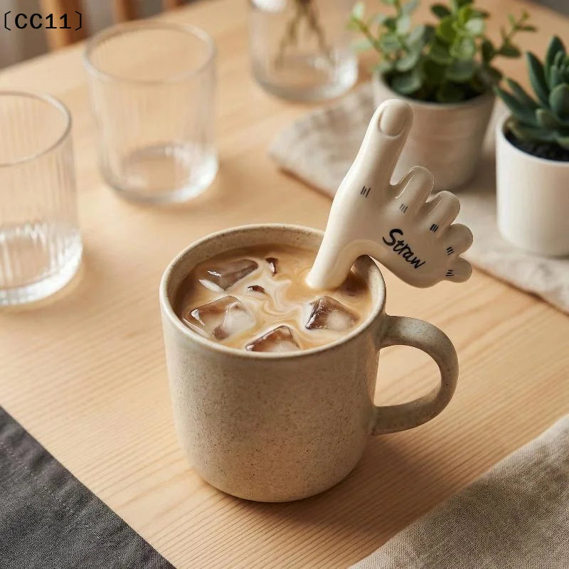 Ceramic Thumb Straw Foot Creative Coffee Cup Drinking Funny Cute Qme