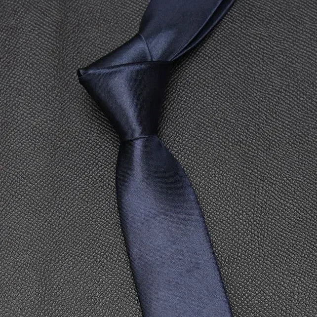 Mans Slim Skinny Tie Men Jacquard Woven Solid Orange Red Purple Black Qme Navy Blue