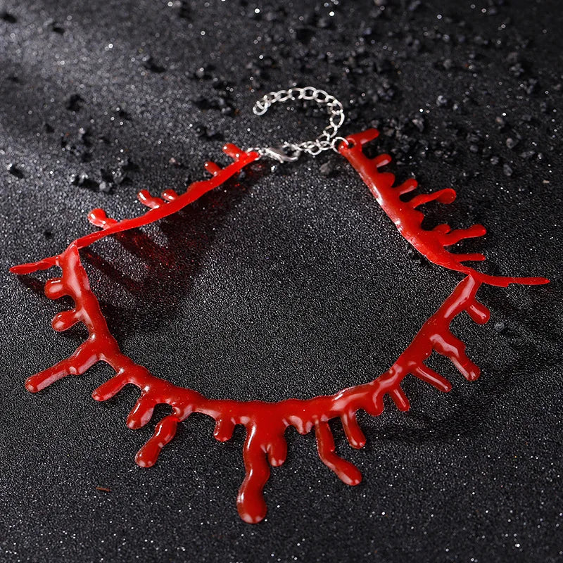 Neo-Gothic Halloween Resin Blood Drop Neck Choker Necklace for Women Creativity Bloodstain on Neck Necklace Jewelry Gift Qme