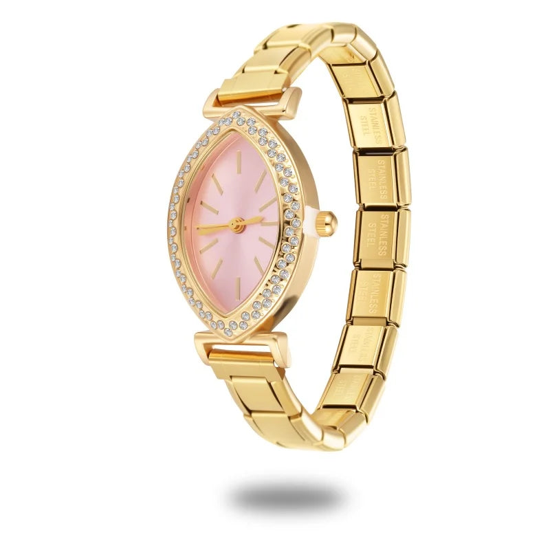 Trendy DIY Width Italian Elastic Charm Stainless Oval Round Zircon