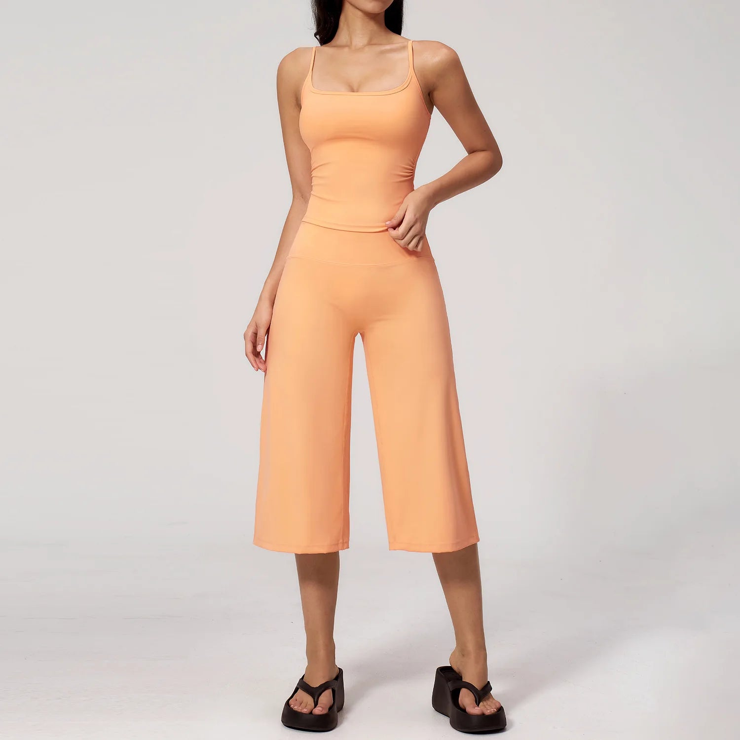 A Summer Yoga Set 2 Pieces Women Tracksuit Workout Clothes Sports Outfits High Waist Fitness Sports Suit Female Gym Clothes Qme Warm Sun Orange L