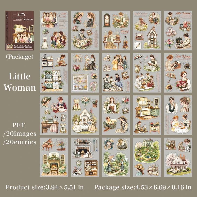 20Sheets/Pack Literary Story Theme PET Die-Cut Sticker Book for DIY Crafts, Scrapbooking, Journal, Phone Case, Laptop, Guitar Qme 5