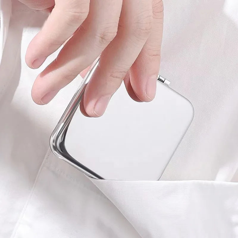 Portable Women Stainless Steel Makeup Mirror Hand Pocket Folded-side Qme