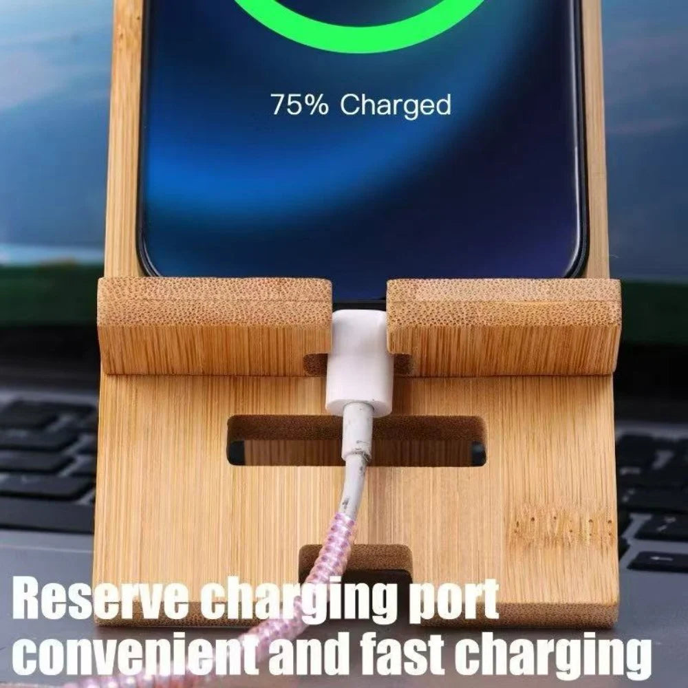 Multi-functional Tablet Stand Lazy Phone Bracket Desktop Bamboo Phone Holder Practical Wooden Smartphone Charging Stand Creative Qme