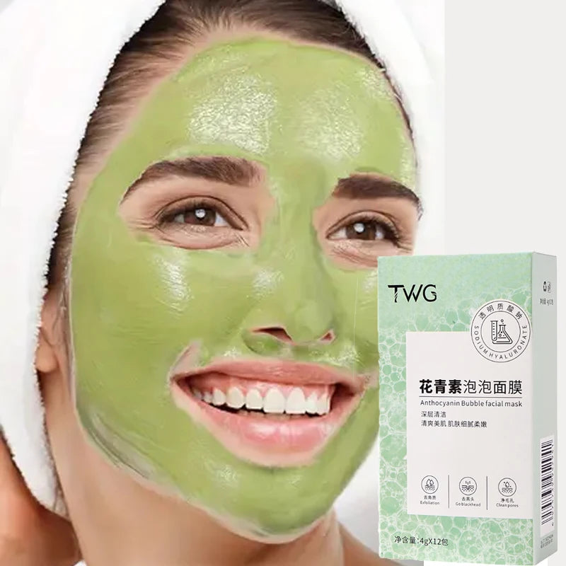 12 Box Anthocyanin Bubble Facial Mask Deep Cleaning Moisturizing Qme 12pcs