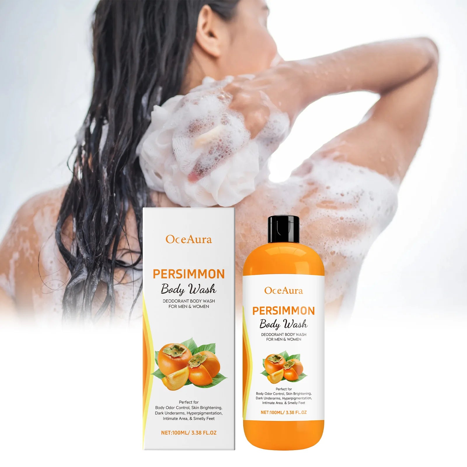 Persimmon Body Wash Gel Gentle Cleansing Moisturizing Skin Exfoliating Shower Gel Smooth Soft Body Odor Remover Bath Products Qme
