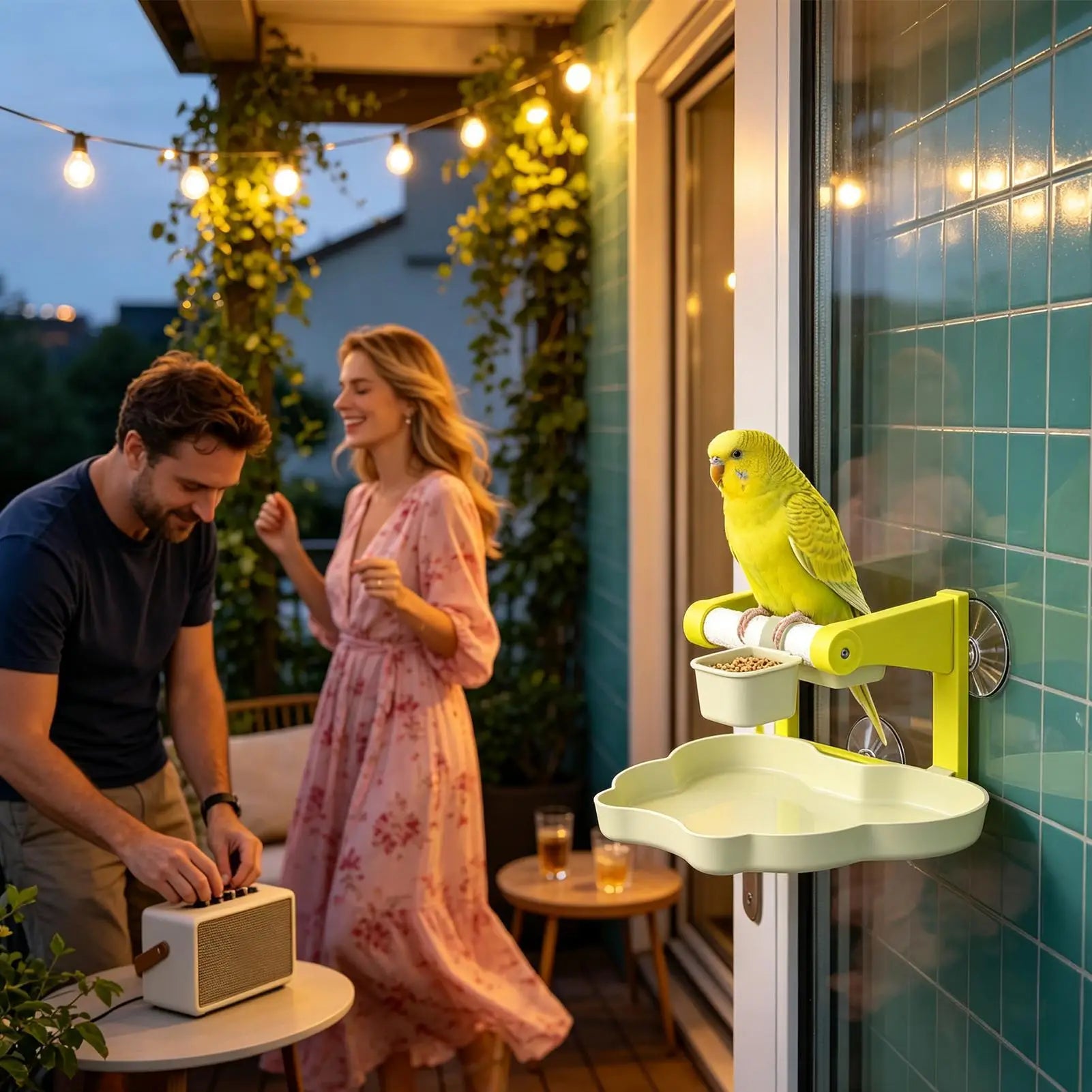 Bird Perch Stand Suction Cup Feeding Bowl Conure Cage Parrot Parakeet Qme
