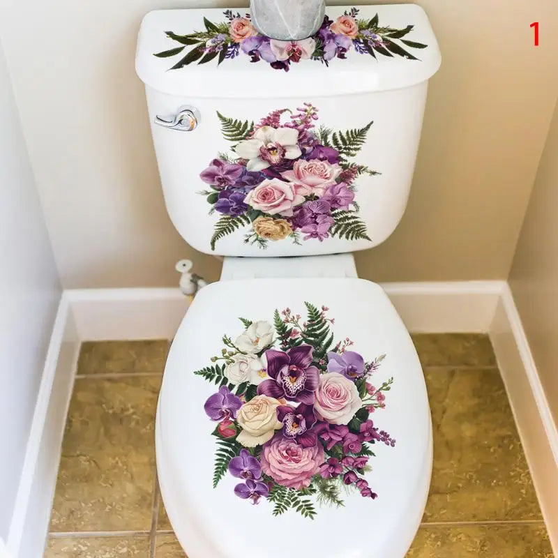 Waterproof Sticker Toilet Cover Bathroom Wall Flower Butterfly Qme 1