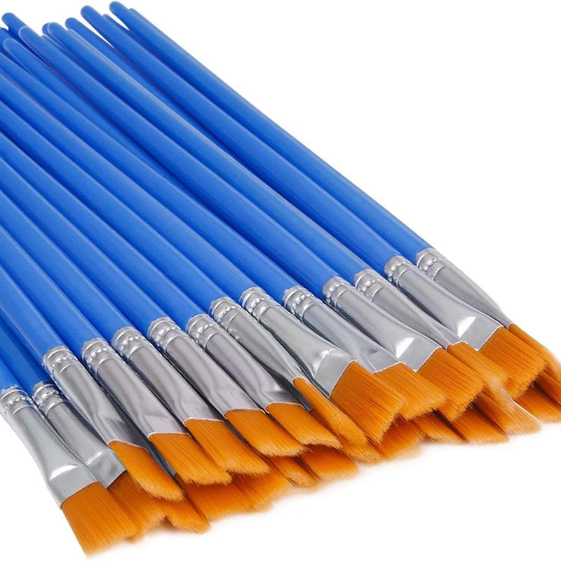 Painting Brushes Art Round Flat Hair Nylon Paint Brush Oil Acrylic Qme