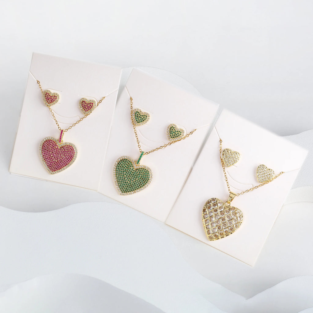 Luxury Cubic Zirconia Heart Shape Necklace Earrings Jewelry Set Classic for Women Girls Fashion Party Wedding Jewelry Wholesale Qme