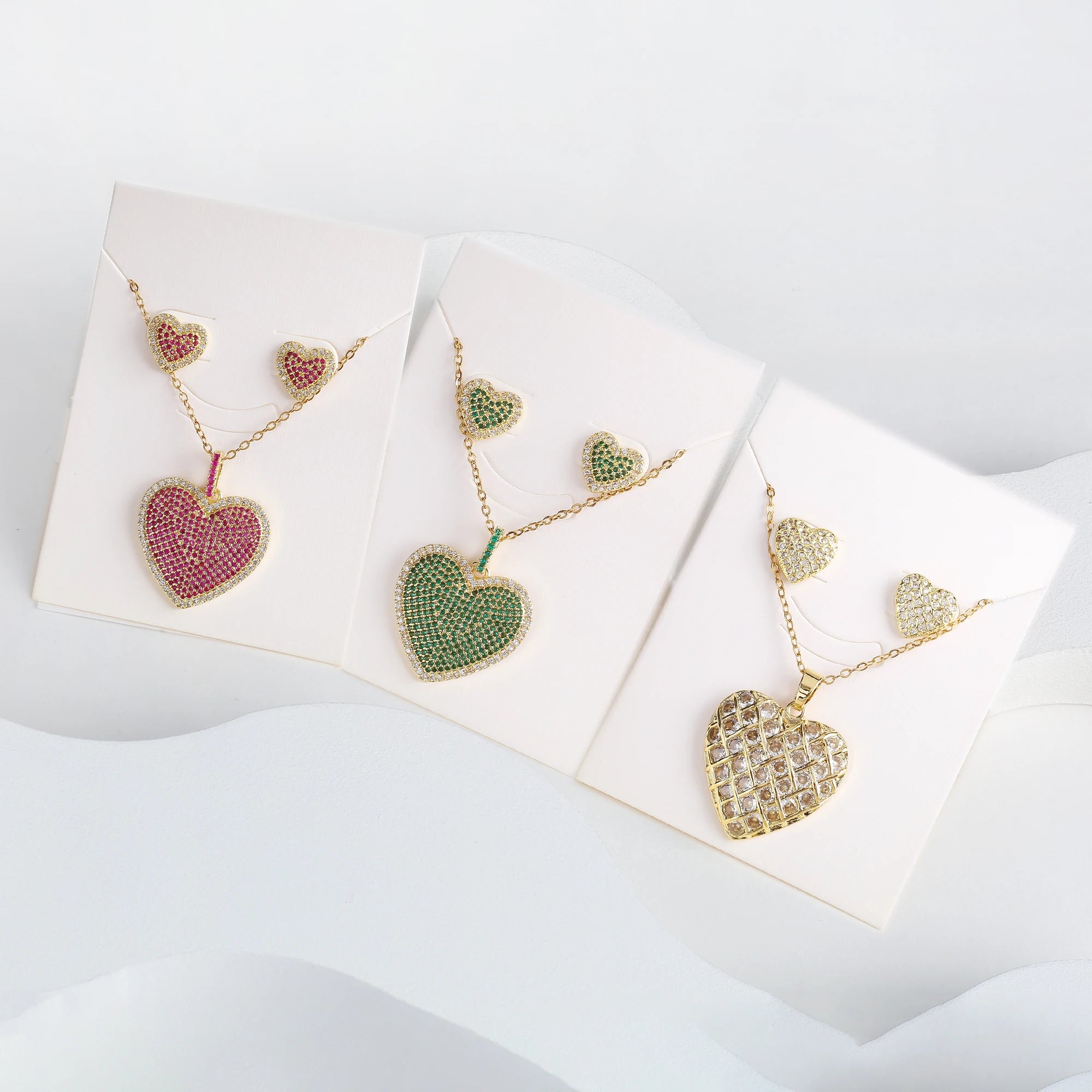 Luxury Cubic Zirconia Heart Shape Necklace Earrings Jewelry Set Classic for Women Girls Fashion Party Wedding Jewelry Wholesale Qme