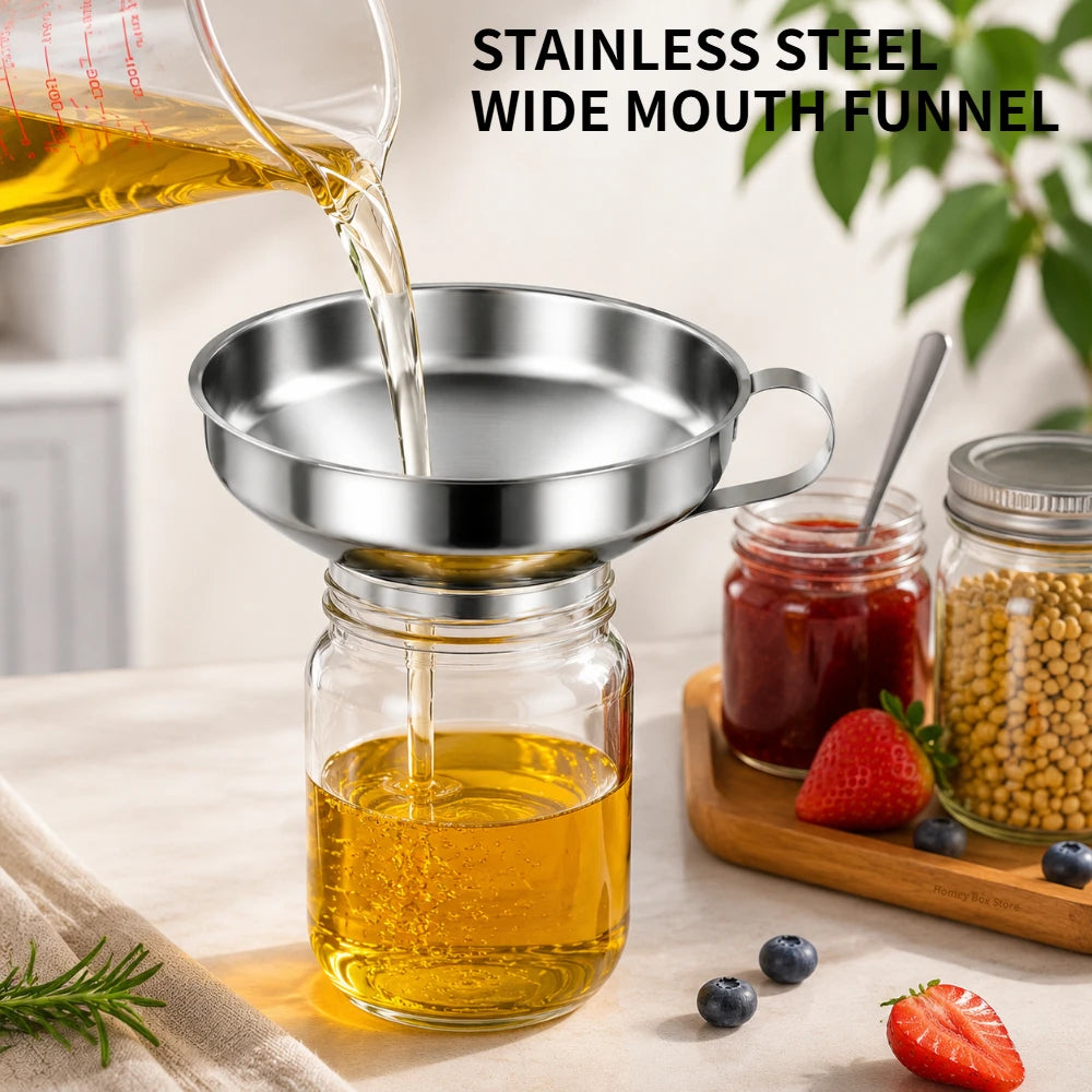 Durable Stainless Steel Kitchen Funnel Large Wide Mouth Design for Home Canning Jam Oil Liquid Pouring Daily Kitchen Use Qme