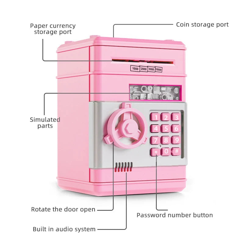 Piggy Bank Automatic Mini Safe Coins Cash Saving Money Box Password Counter Code Key Lock Coin Bank ATM Child Gift Qme