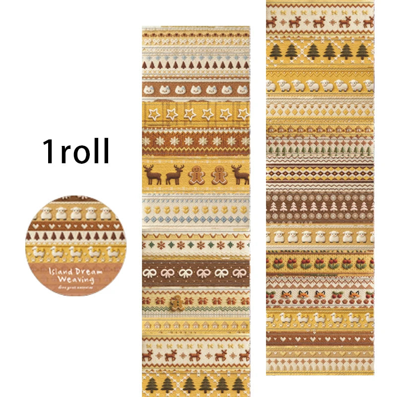 Vintage Knit Texture Die-Cut Washi Tape, Soft Style Journal Base & Section Decoration, Healing Stationery Qme A