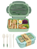 Lunch Box Two Compartments Built-in Cutlery Reusable Microwave Heated Qme green 2 2