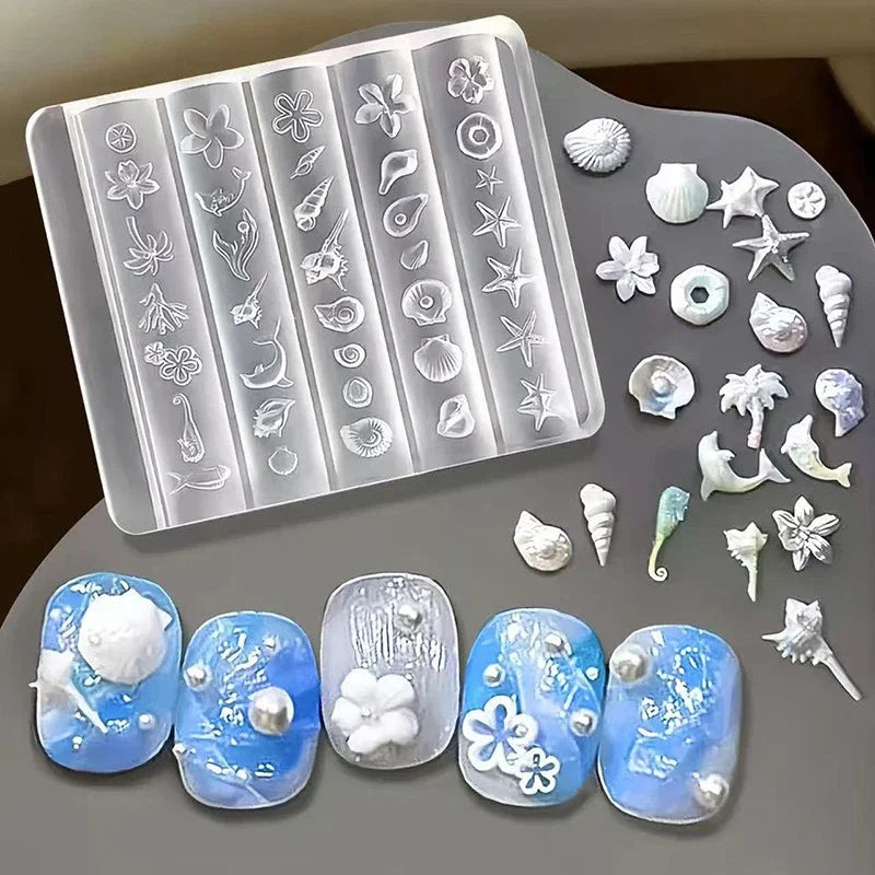 Ocean Series Animal Silicone Mold Sea Shell Conch Nail Stamplates Qme