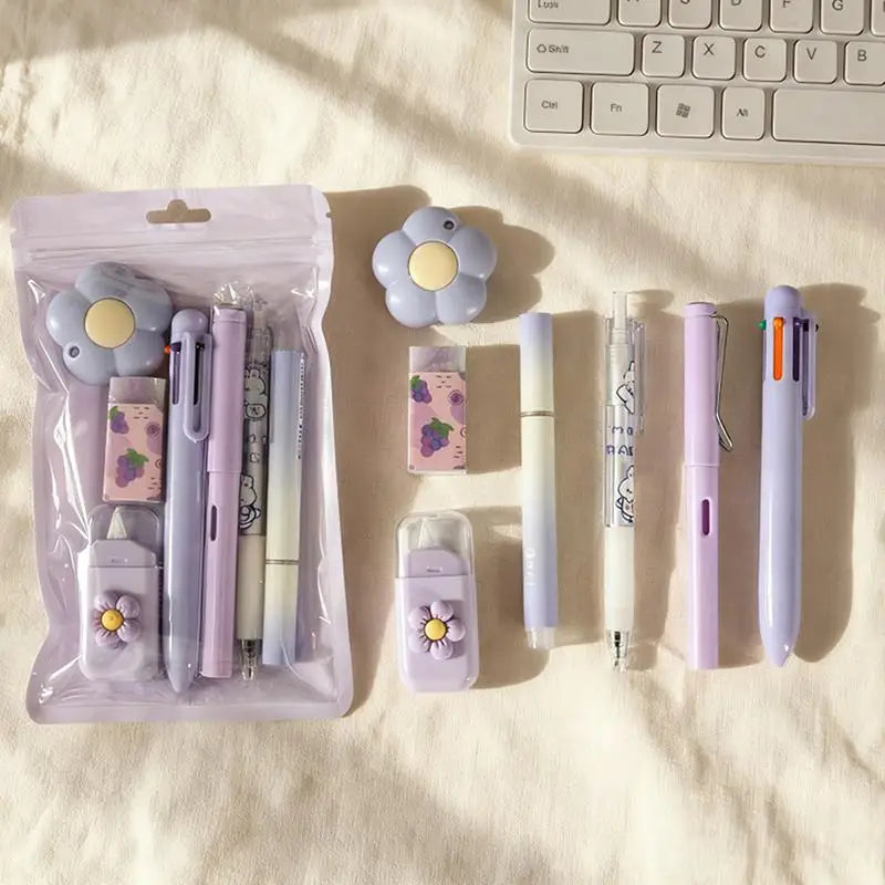 7-Pcs Stationery High-quality Student Graduation Neutral Pen Learning Qme purple