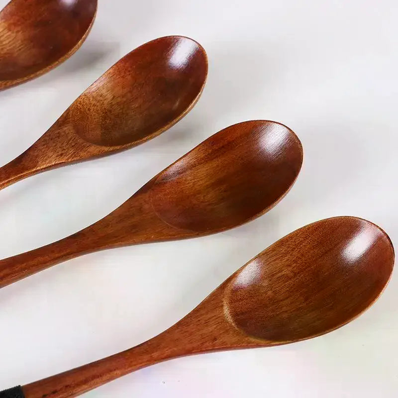 Wooden Spoon Soup Spoon And Fork Tableware Natural Ellipse Ladle Spoon Set Eco Friendly Products Spoons For Cooking Qme