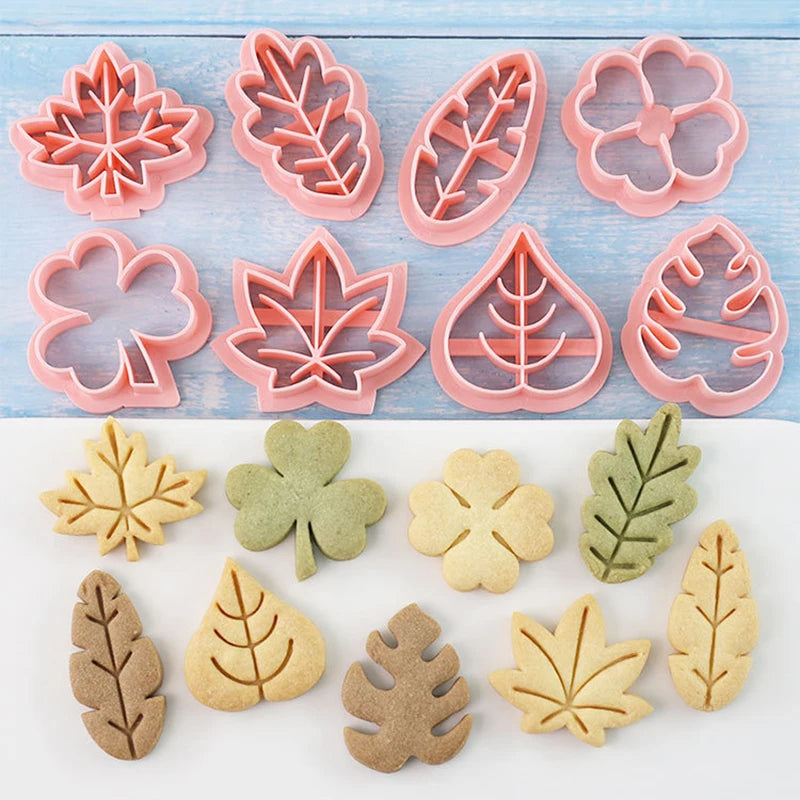 8 Pieces Cute Leaves Cookie Cutters For Baking Cookie Mould Press Leaves Cookie Mould Set Kitchen Tools Plastic Cookie Stamps. Qme