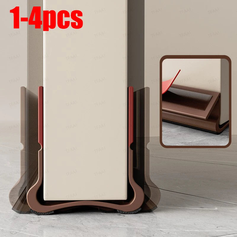 1-4Pcs PVC Door Bottom Seal Strip 93cm Door Gap Wind and Dust Proof Folding Self-adhesive Weather Strip with Soundproofing Felt Qme
