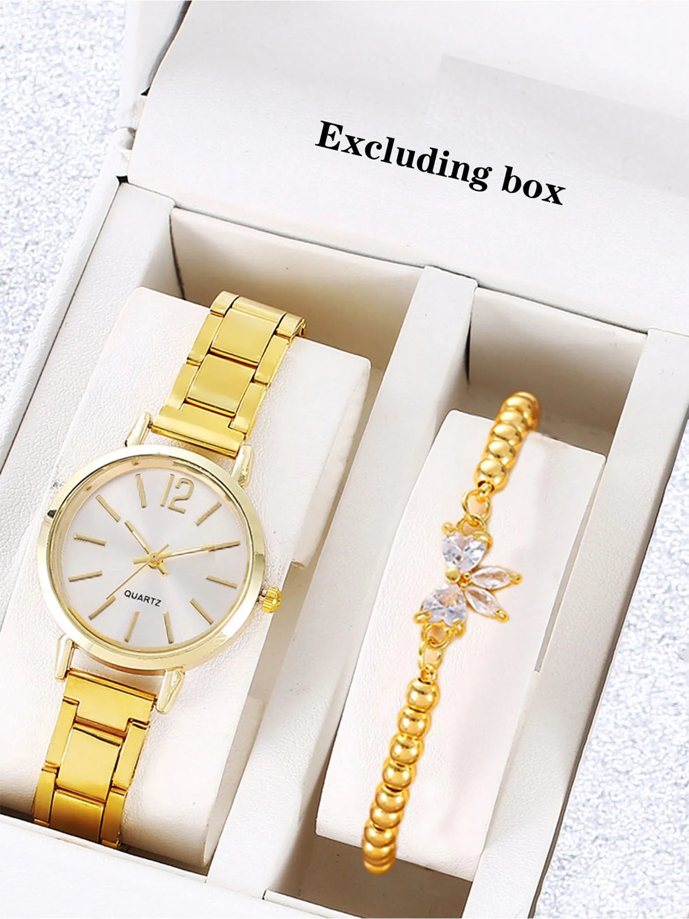2-piece women's small dial casual versatile quartz watch set for middle and high school students Qme Jin Bai No