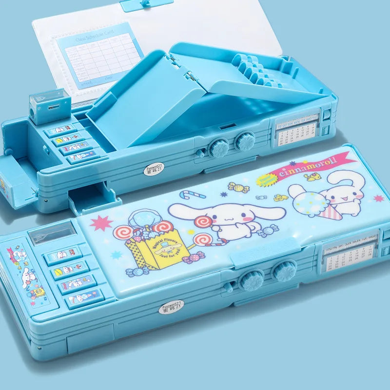 Hello Kitty Kuromi Cartoon Pencil Case With Combination Lock Multifunctional, Large-Capacity,Two-Tier Pencil Case for Students Qme 4