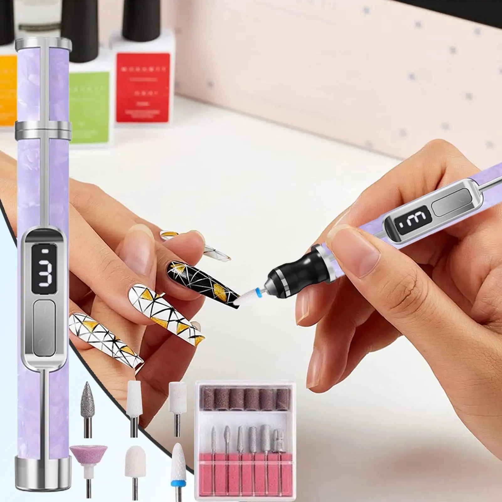 Nail Drill 3 Speeds Fingernail Polishing File Portable Rechargeable Foot Callus Remover for Women Girls Men Toenail Thick Nails Qme