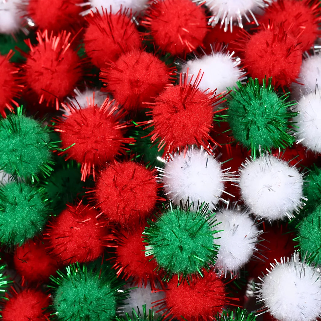 100/200 glitter fur balls, colorful 0.39inch sequined plush white, green and red decorative balls, suitable for handmade, holida Qme