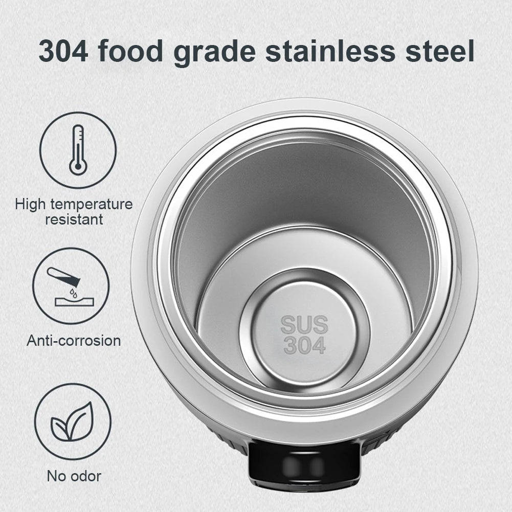 12V/24V 500ml Stainless Steel Car Heating Cup Smart Temperature Control Electric Kettle Stainless Steel Cup Water Warmer Bottle Qme
